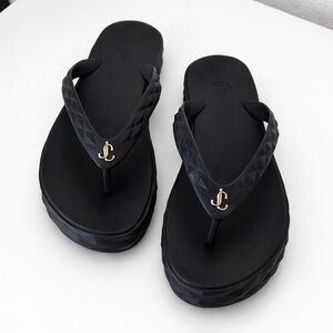 Jimmy Choo Black Sandals with Gold Accent